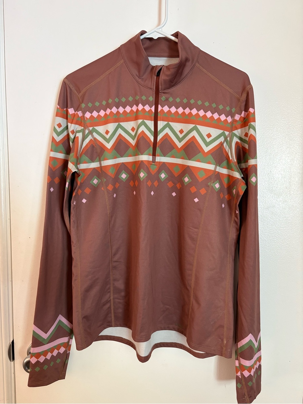 Women’s STOIC Long-Sleeve Half-Zip base layer — brown Multi-Pattern